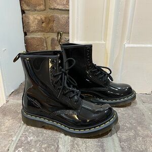 Dr. Martens 1460 W black patent leather lace up boots